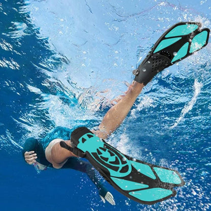 Pair of Snorkel Fins Diving Swim Fins Adjustable Open Heel Swimming Barefoot Flippers Cyan - L