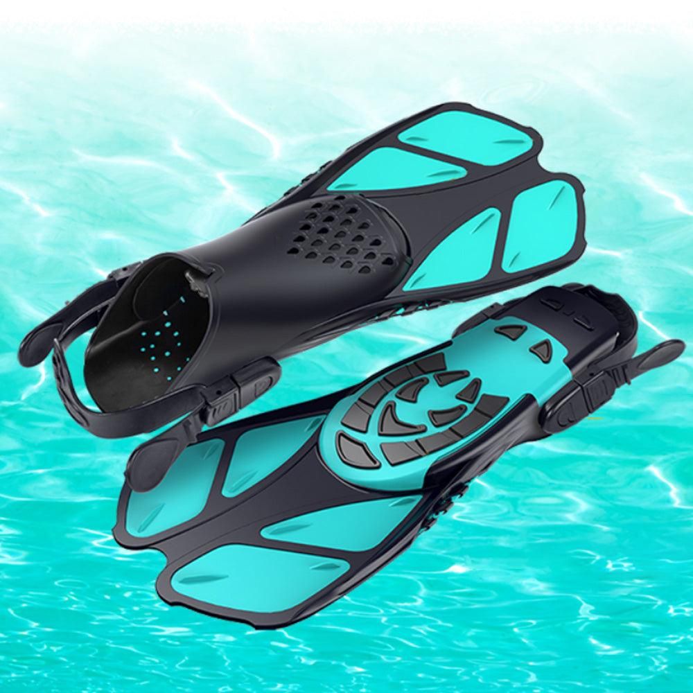 Pair of Snorkel Fins Diving Swim Fins Adjustable Open Heel Swimming Barefoot Flippers Cyan - L