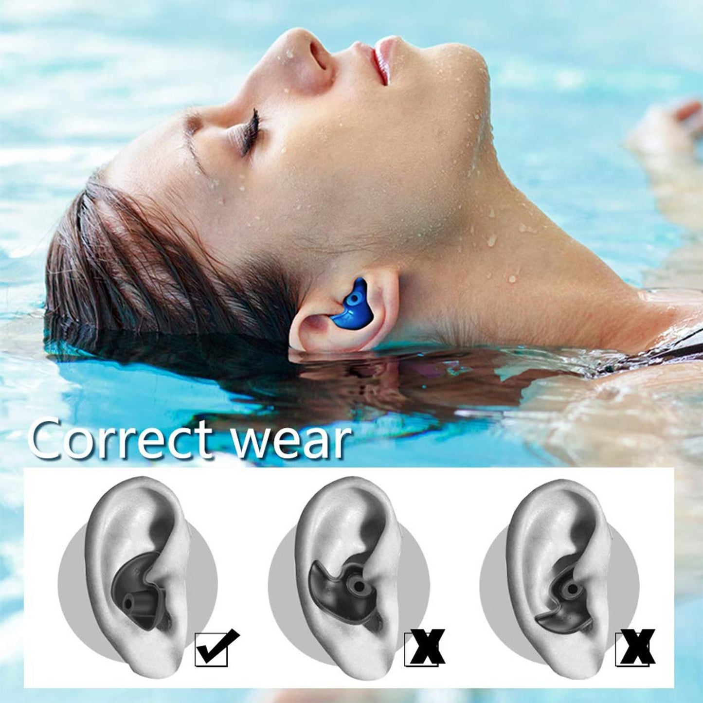 6-Pairs Reusable Silicone Ear Plugs - Waterproof for Swim Surf Shower & Water Sports - Adults