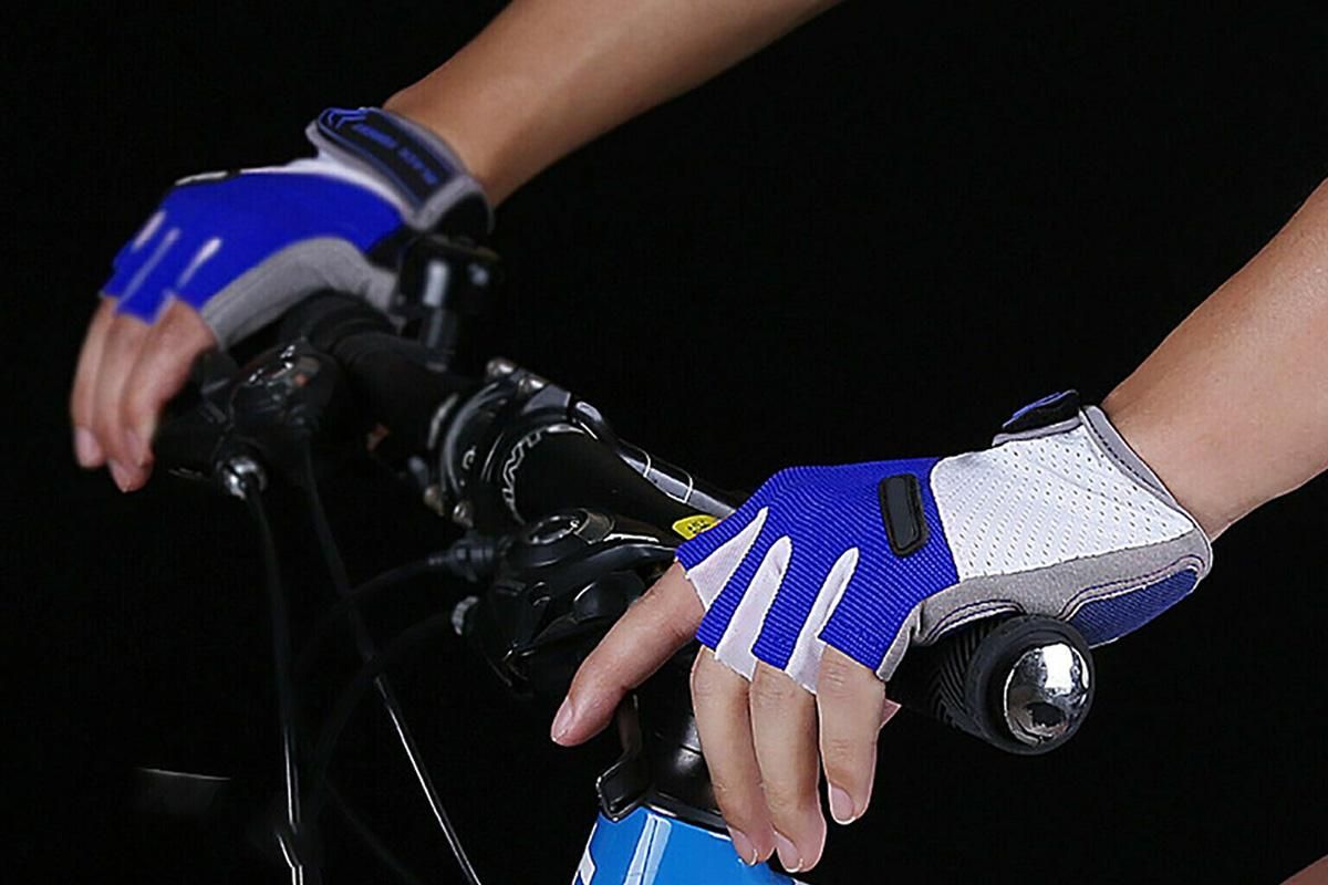 1 Pair Cycling Half Finger Bike Gloves With Anti Slip Pad For Unisex - Blue & XL
