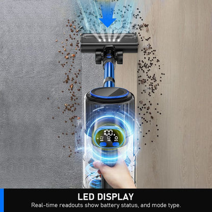 Cordless Vacuum Cleaner, 55Kpa/8 in 1 Powerful Suction Lightweight Vacuum Cleaner for Home, LED Display, 3 Suction Modes, 45Mins Detachable Battery Vacuum for Hard Floor Carpet Pet Hair