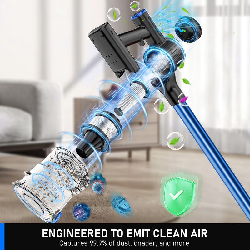 Cordless Vacuum Cleaner, 55Kpa/8 in 1 Powerful Suction Lightweight Vacuum Cleaner for Home, LED Display, 3 Suction Modes, 45Mins Detachable Battery Vacuum for Hard Floor Carpet Pet Hair