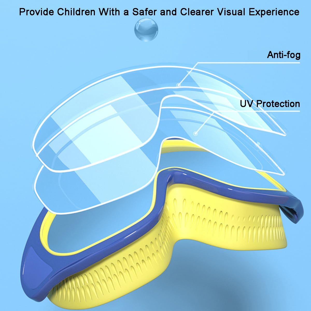 Kids Swim Goggles, Comfortable Professional Anti-Fog Wide View Swimming Goggles Age 2-16 ADJUSTABLE FIT ANTI-FOG & UV PROTECTION