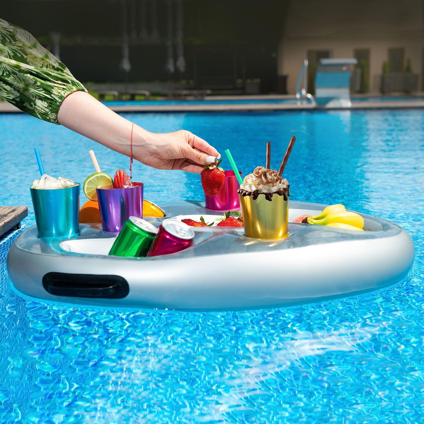 Drink Floaties, Floating Drink Holder for Pool Swimming Pool Accessories Pool Drink Floats Tray inflation