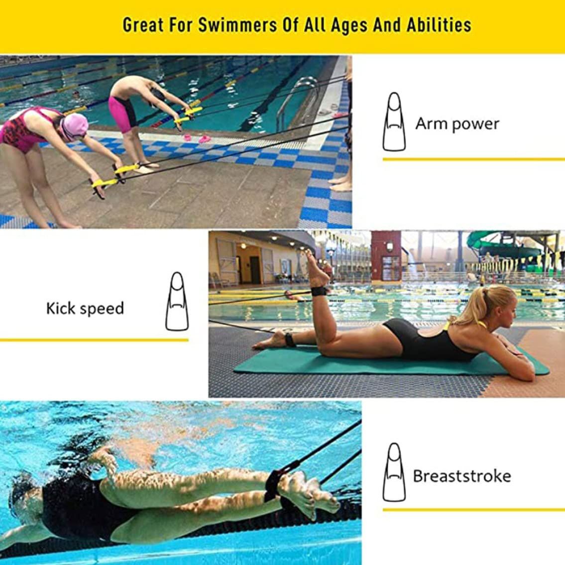 Swimming Trainer Arm Strength Trainer 60 Pounds Swimming Resistance Exercise Bands Set Accessories for Swimming Training