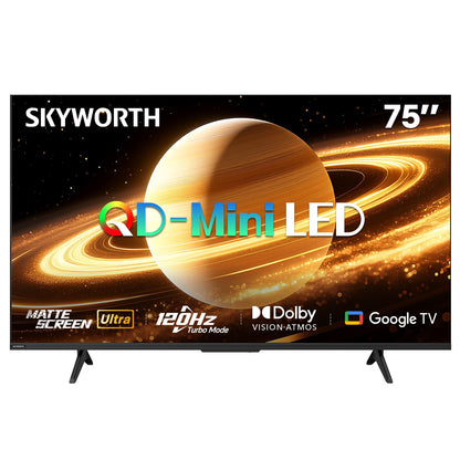 SKYWORTH 75X6600H QD-Mini LED 4K Smart TV, Matte Anti-Glare Display, 120Hz Turbo Mode, AI 4K Upscaling, AI Color Enhancement，Google TV, Dolby Atmos+Dolby Vision, 30W Speakers，HDMI2.1