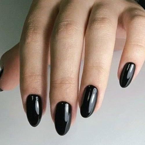 Short Oval Press-On Nails Kit for Easy, At-Home Manicures, Perfect for Gifting (Black)