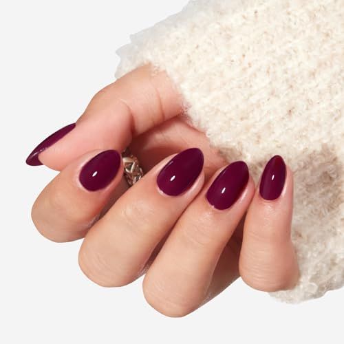 Press-On Nails Kit: Oval Shaped False Nails For DIY Manicure, Self Nail Art At Home, Quick Salon Results (Wine Red)