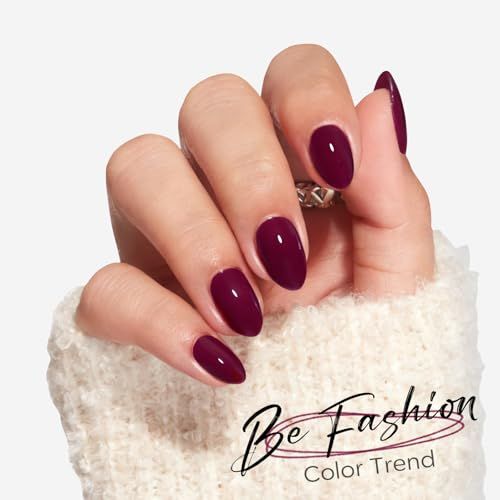 Press-On Nails Kit: Oval Shaped False Nails For DIY Manicure, Self Nail Art At Home, Quick Salon Results (Wine Red)