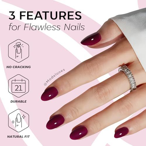 Press-On Nails Kit: Oval Shaped False Nails For DIY Manicure, Self Nail Art At Home, Quick Salon Results (Wine Red)