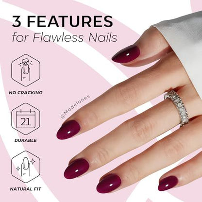 Press-On Nails Kit: Oval Shaped False Nails For DIY Manicure, Self Nail Art At Home, Quick Salon Results (Wine Red)