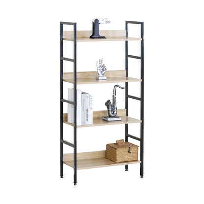 CARLA HOME 4 Tier Bookshelf - Wood Metal Display Shelf - Brown - Rustic - Steel - Living Room Office