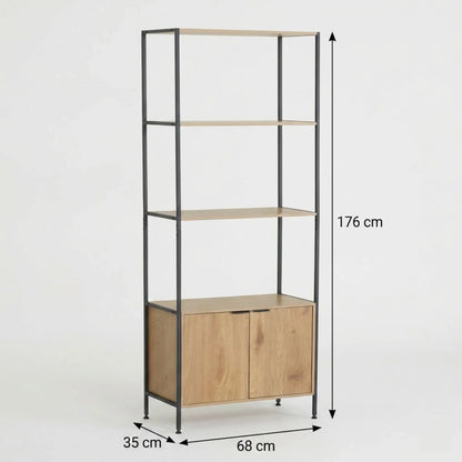 CARLA HOME Bookcase with Cabinet - 3 - Tier Display Shelf - Brown - Storage Cabinet
