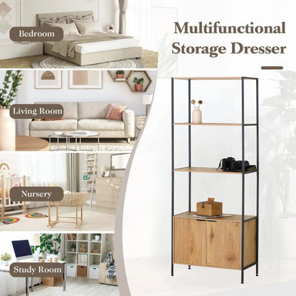 CARLA HOME Bookcase with Cabinet - 3 - Tier Display Shelf - Brown - Storage Cabinet