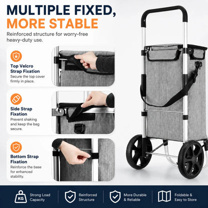 CARLA HOME Foldable Shopping Trolley, Aluminium Cart, 45L, Waterproof, Grey