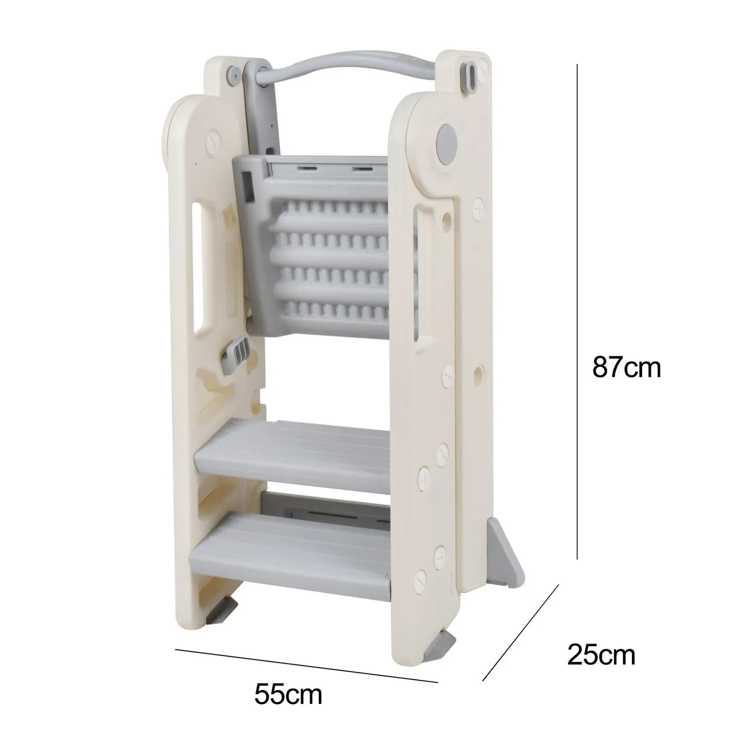 Foldable Kids Step Stool Kitchen Helper Tower in Grey, Adjustable Height, 55x55x79cm