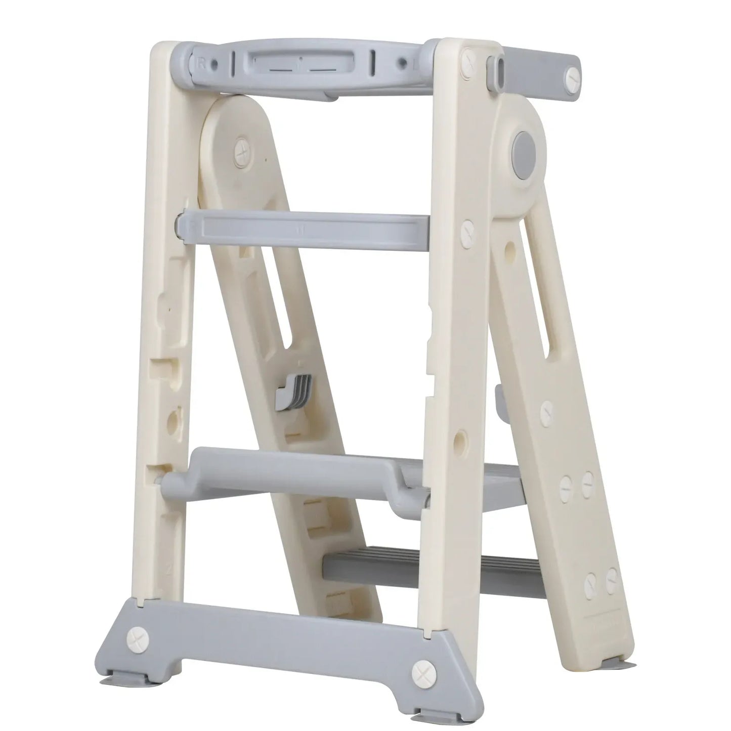 Foldable Kids Step Stool Kitchen Helper Tower in Grey, Adjustable Height, 55x55x79cm