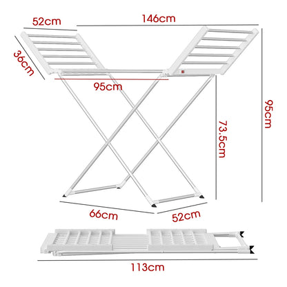 White 220W Electric Heated Towel Rack in Silver with 20 Bars for Fast Drying
