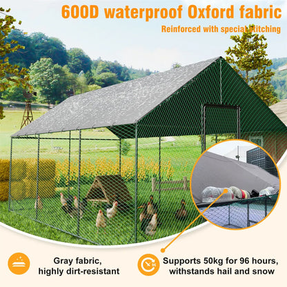 Heavy Duty Large Black Metal Walk-In Chicken Run Coop with Cover, 276x207x300cm
