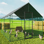 Heavy Duty XL Metal Walk-In Chicken Run with Cover, 276x405x300cm, Black