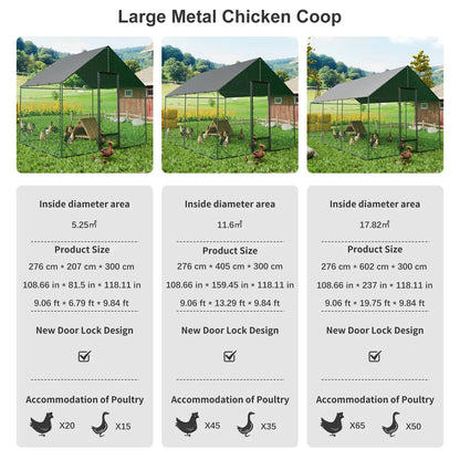 Heavy Duty XL Metal Walk-In Chicken Run with Cover, 276x405x300cm, Black