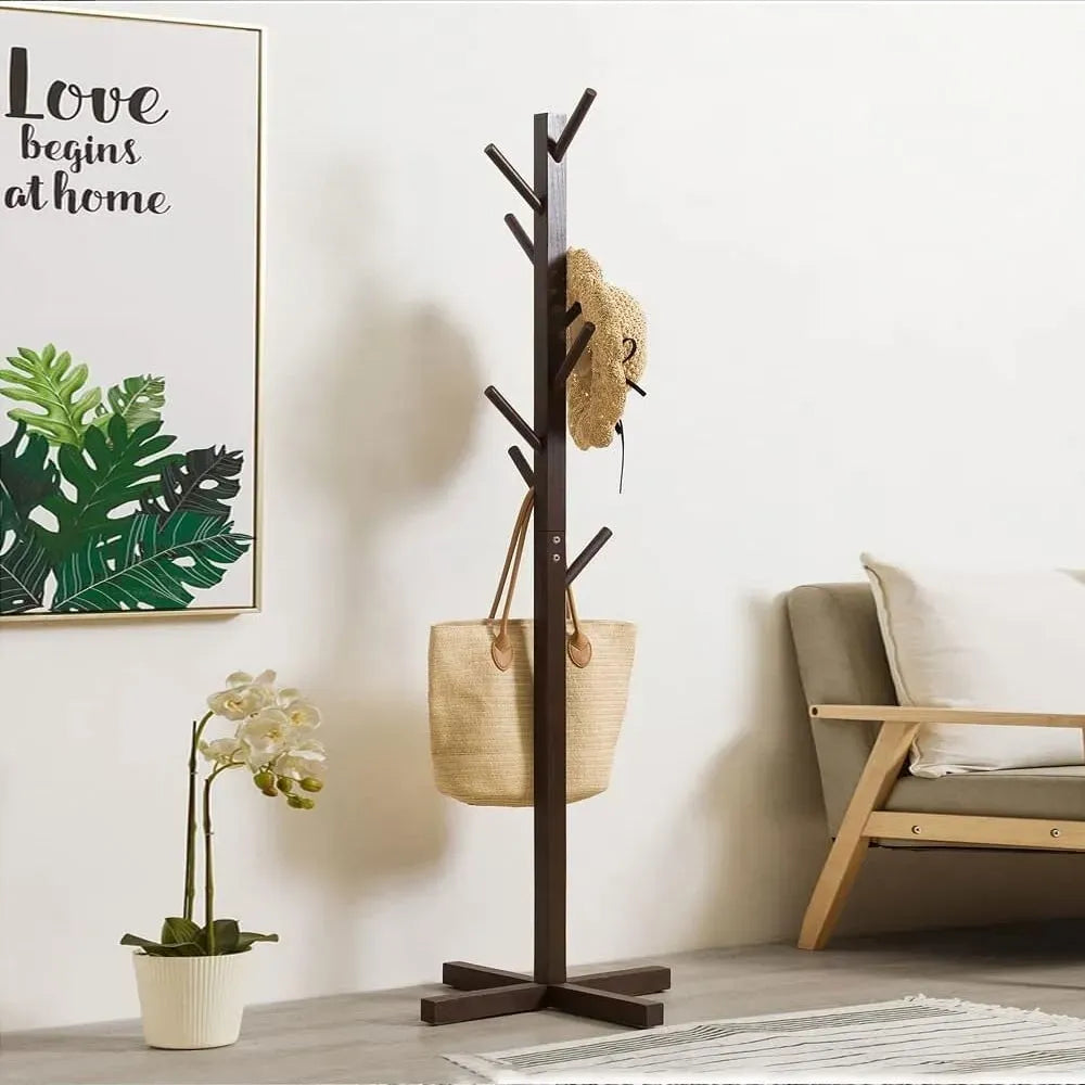 Solid Wood Coat Rack Stand in Natural Finish for Entryway, 80x180cm