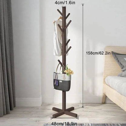 Solid Wood Coat Rack Stand in Natural Finish for Entryway, 80x180cm