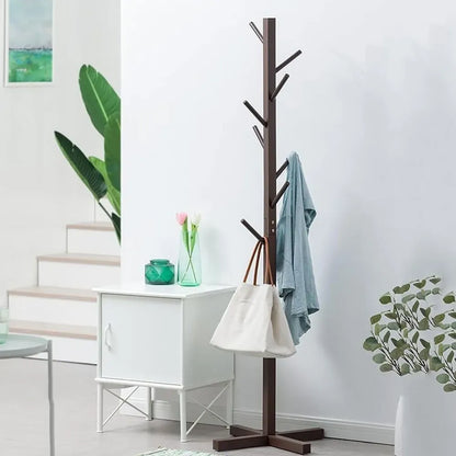 Solid Wood Coat Rack Stand in Natural Finish for Entryway, 80x180cm