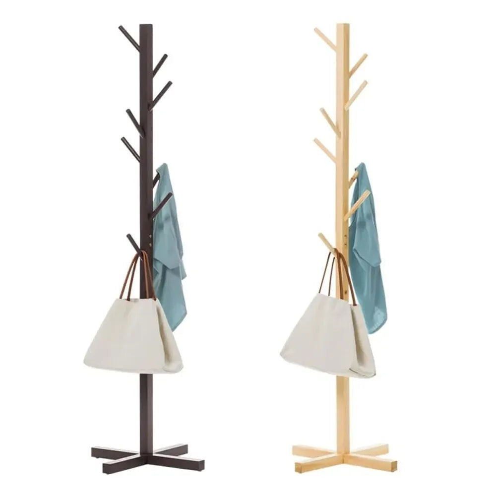 Solid Wood Coat Rack Stand in Natural Finish for Entryway, 80x180cm