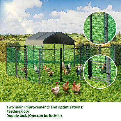 Chicken Run Coop 304.8 x 396.24 cm Covered Poultry Rabbit Hen Cage with Feeding Door