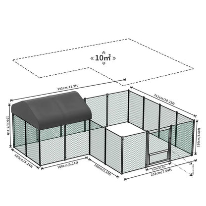 Chicken Run Coop 304.8 x 396.24 cm Covered Poultry Rabbit Hen Cage with Feeding Door