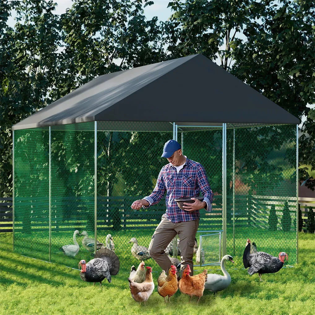 Extra Large Black Chicken Coop Cage Run Rabbit Hutch Walk-In Hen Enclosure 300x200x270cm