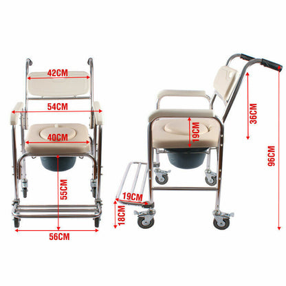 Aluminum Bedside Commode Chair 200kg Mobile Shower Toilet Wheelchair