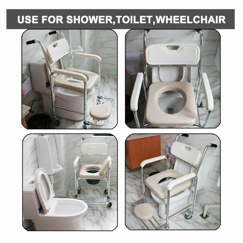 Aluminum Bedside Commode Chair 200kg Mobile Shower Toilet Wheelchair