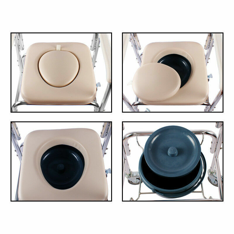 Aluminum Bedside Commode Chair 200kg Mobile Shower Toilet Wheelchair