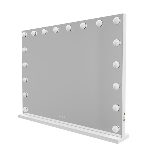 Beauty Mirror with 18 LED Bulbs, Colour Settings, White Frame,  and USB A and C Ports