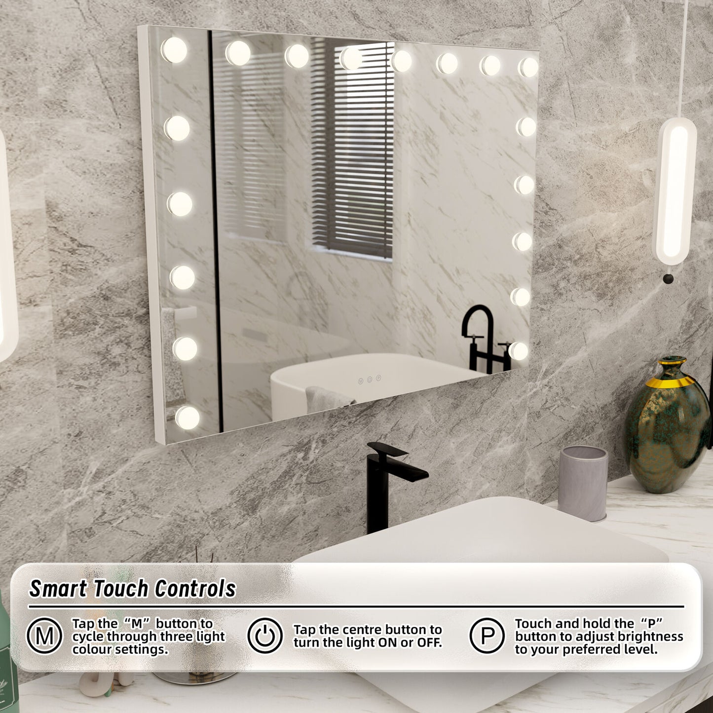 Beauty Mirror with 18 LED Bulbs, Colour Settings, White Frame,  and USB A and C Ports