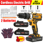 36VF BRUSHLESS HEAVY DUTY CORDLESS DRILL IMPACT DRIVER KIT HAMMER +2 BATTERY Box