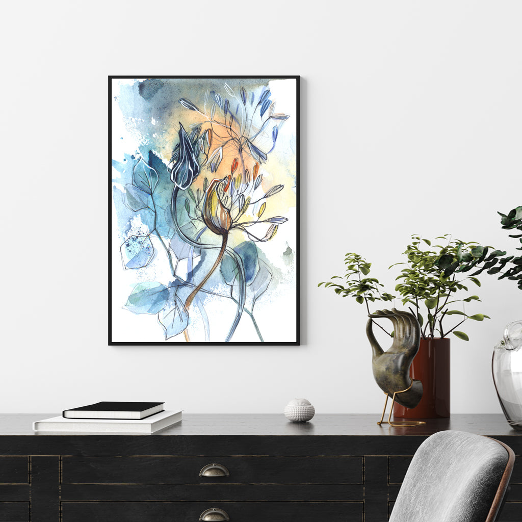 Wall Art 60cmx90cm Watercolor Style Abstract Flower 3 Sets Black Frame Canvas