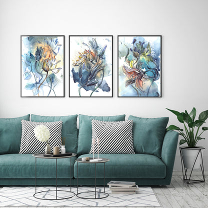 Wall Art 60cmx90cm Watercolor Style Abstract Flower 3 Sets Black Frame Canvas