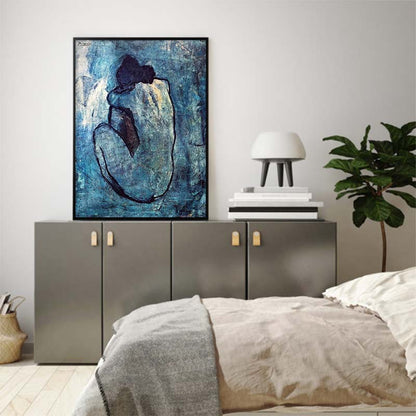 Wall Art 70cmx100cm Blue Nude by Pablo Picasso Black Frame Canvas