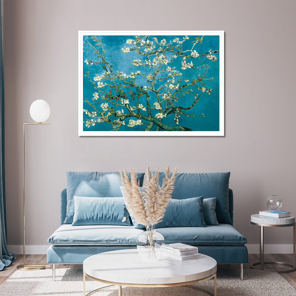 Wall Art 70cmx100cm Van Gogh Almond Blossom White Frame Canvas