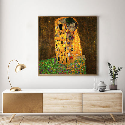 Wall Art 50cmx50cm Kissing by Gustav Klimt Gold Frame Canvas