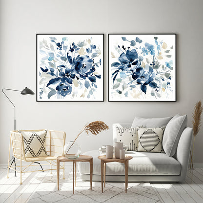 Wall Art 60cmx60cm Indigo Garden By Carol Robinson 2 Sets Black Frame Canvas