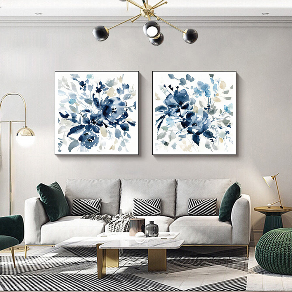 Wall Art 60cmx60cm Indigo Garden By Carol Robinson 2 Sets Black Frame Canvas