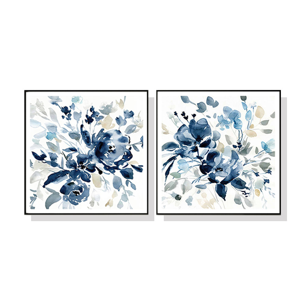 Wall Art 60cmx60cm Indigo Garden By Carol Robinson 2 Sets Black Frame Canvas