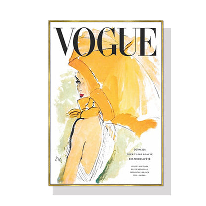 Wall Art 70cmx100cm Vogue Girl Gold Frame Canvas