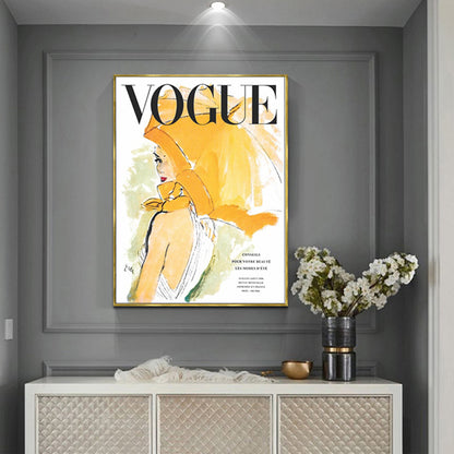 Wall Art 70cmx100cm Vogue Girl Gold Frame Canvas