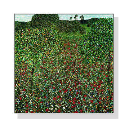 Wall Art 80cmx80cm Field of Poppies by Gustav Klimt White Frame Canvas