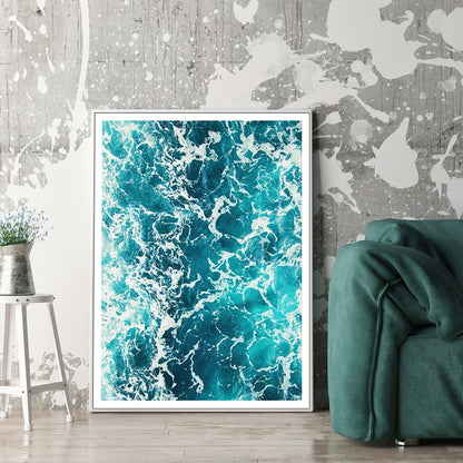 Wall Art 80cmx120cm Blue Ocean White Frame Canvas